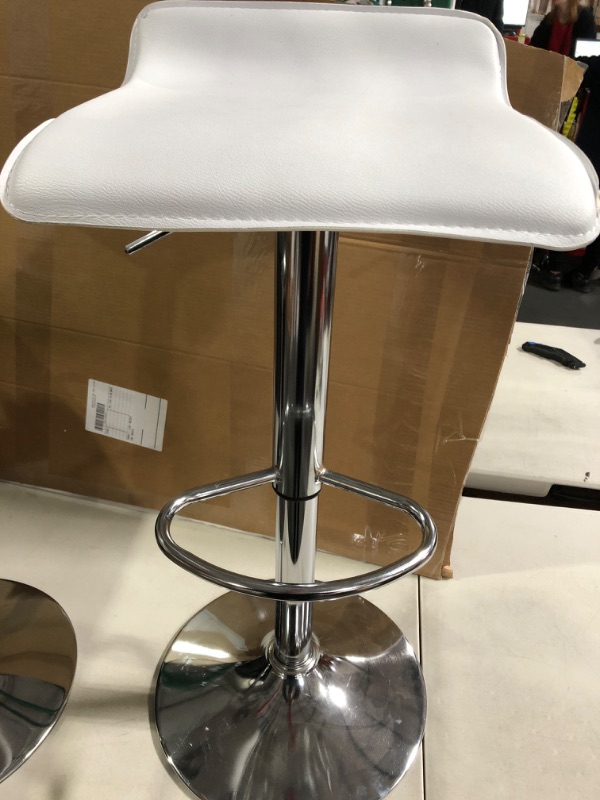 Photo 1 of  Adjustable Swivel Bar Stool with PU Leather and Chrome Base, Gaslift Pub Counter Chairs ,White