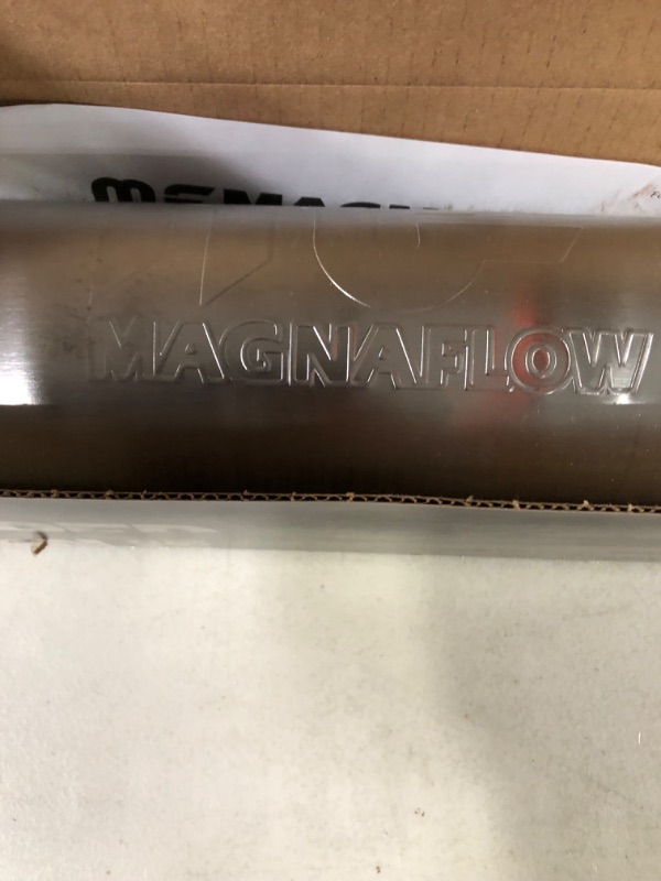 Photo 4 of *LOOKS NEW* MagnaFlow 4in Round Center/Center Performance Muffler Exhaust 10415 - Straight-Through, 2.25in Inlet/Outlet Diameter, 14in Body Length, 20in Overall Length, Satin Finish - Deep Powerful Exhaust Sound