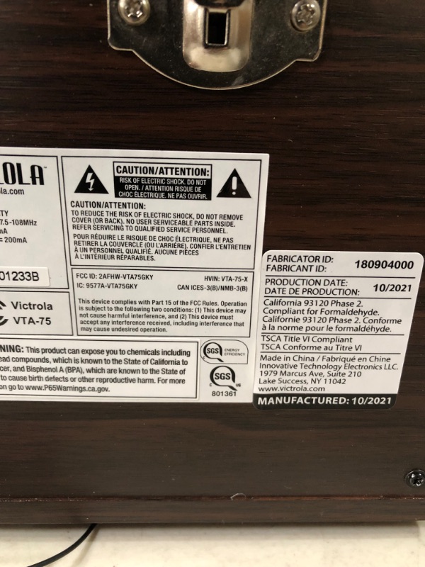 Photo 8 of *DAMAGED/SEE NOTES* Victrola VTA-75-ESP Liberty 5-in-1 Turntable Music EntertainmentCenter with Bluetooth Wireless FM Radio USB Recorder Wood (Espresso)