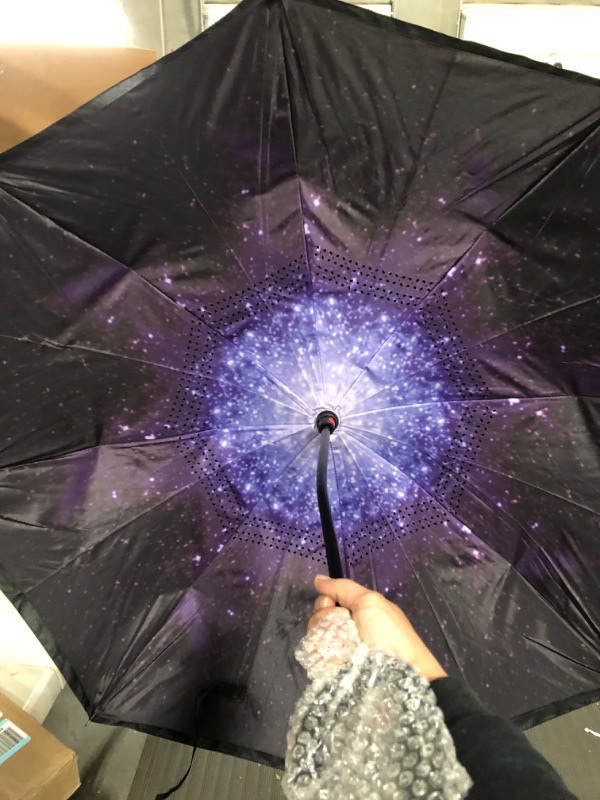 Photo 5 of *BRAND NEW** SIEPASA Inverted Reverse Upside Down Umbrella with C-Shaped Handle, Anti-UV Waterproof Windproof/Starry Sky/Black