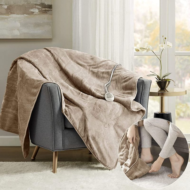 Photo 1 of *USED* Degrees of Comfort Oversized Heated Throw Blanket with Foot Pocket, Brown, 60x70 Inch 