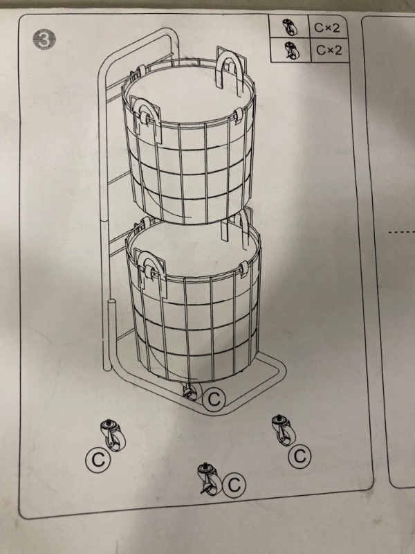 Photo 2 of 2-Tier Metal Wire Laundry Basket 360° Moveable Iron Art Laundry Basket with Wheels 