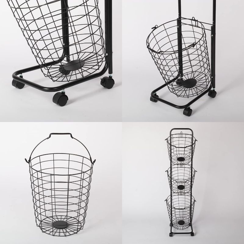 Photo 1 of 2-Tier Metal Wire Laundry Basket 360° Moveable Iron Art Laundry Basket with Wheels 