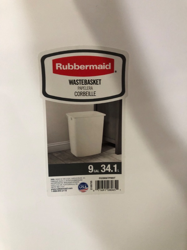 Photo 3 of *NEW/BENT* Rubbermaid 9 gal White Plastic Open Top Trash Can