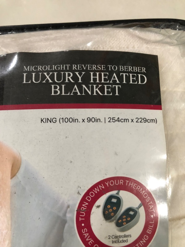 Photo 3 of *SEE NTOES* Beautyrest Heated Microlight to Berber Elect Electric Blanket with Two 20 Heat Level Setting Controllers, King: 90x100, Ivory