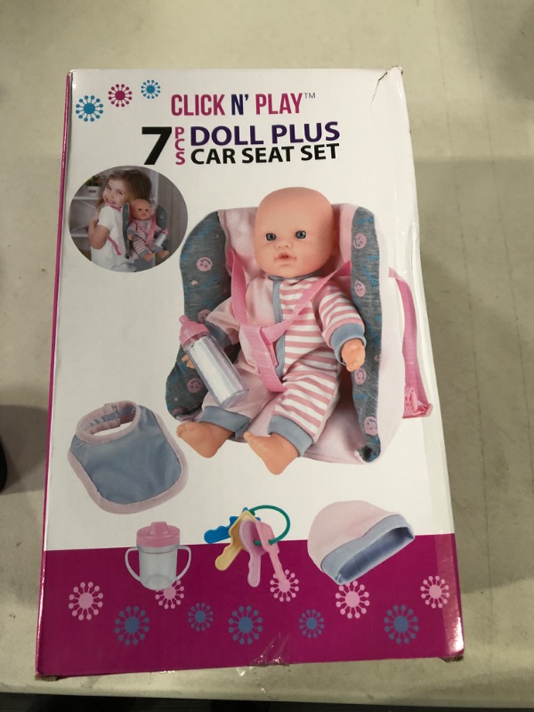 Photo 2 of **MISSING ITEMS/DIRTY** Click N' Play Baby Girl Doll 12” with Car Seat Pink