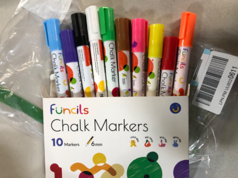 Photo 2 of Funcils Liquid Chalk Markers  Reversible Tip Liquid Chalk Pens Bright Bold Tip - 6mm