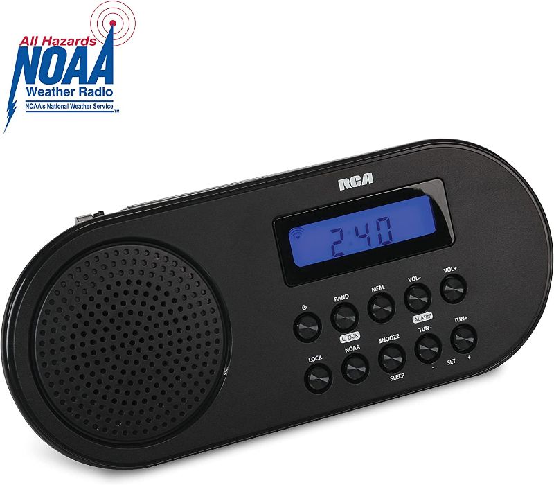 Photo 1 of RCA – NOAA Emergency Weather Alert Radio with AM/FM Radio, Digital Clock and Alarm – AC or Battery Powered (RCWR7)
