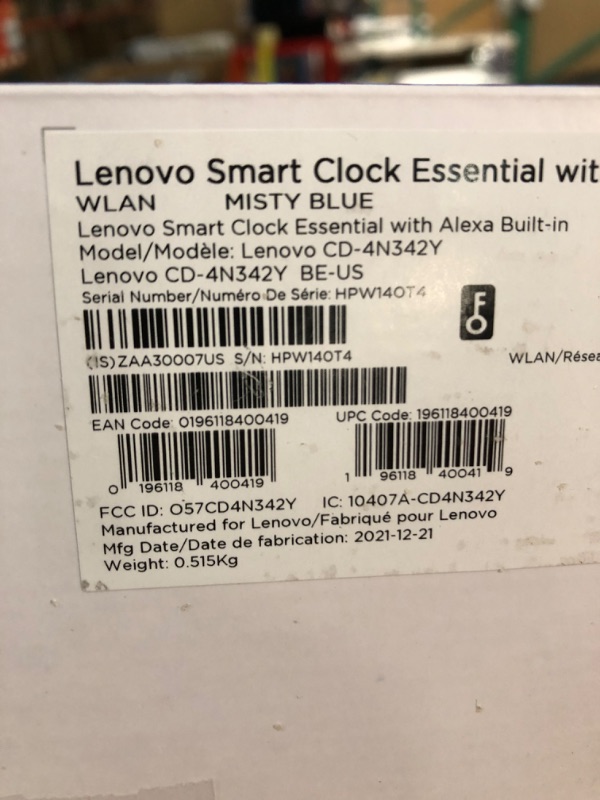 Photo 3 of Lenovo Smart Clock Essential with Alexa Built-in - Digital LED with Auto-Adjust Brightness Misty Blue