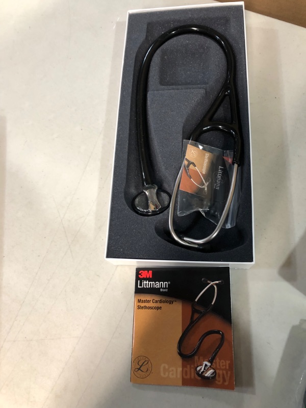 Photo 2 of 3M Littmann Stethoscope, Master Cardiology, Black Tube, Stainless Steel Chestpiece, 27 inch, 2160 Black Tube Machine Stainless Steel Chestpiece Stethoscope