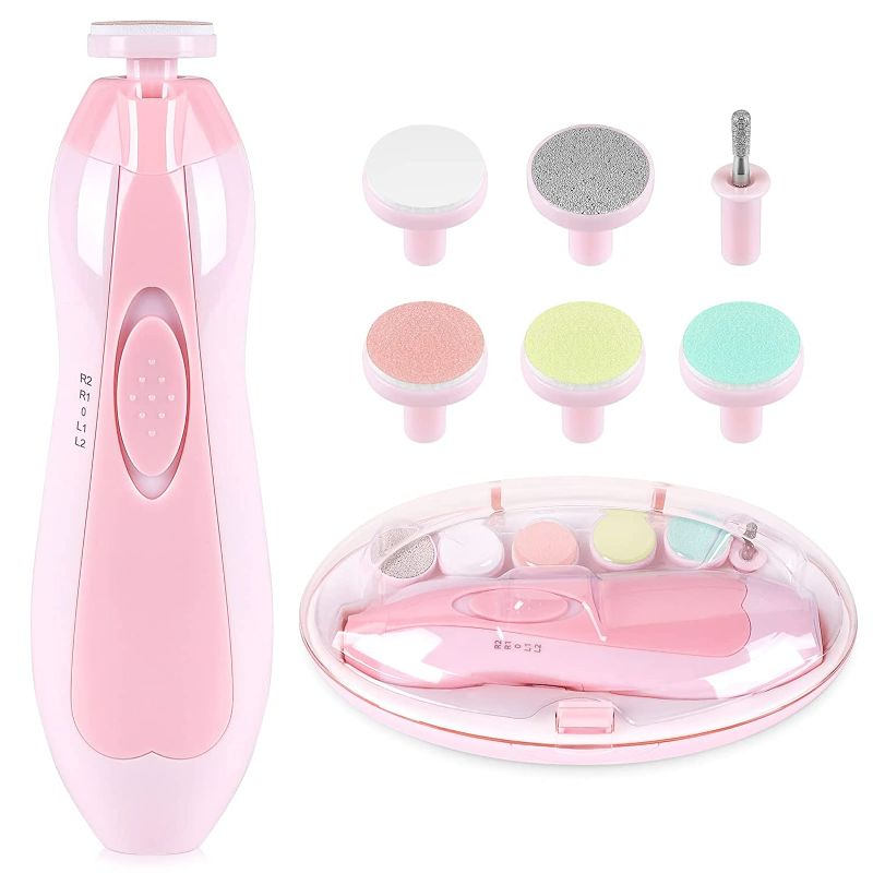 Photo 1 of  Baby Nail Trimmer File with Light - Safe Electric Nail Clippers Kit pink