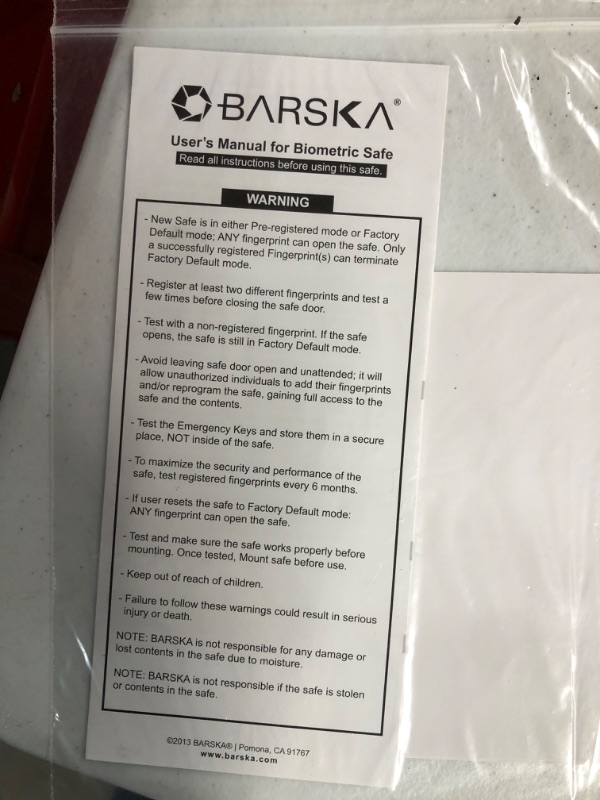Photo 2 of **NEW/SEE NOTES** Barska Biometric Fingerprint Security Wall Safe 0.52 Cubic Ft Right Opening AX12038