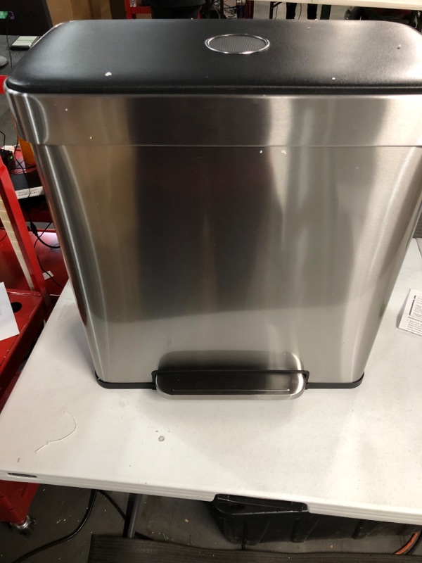 Photo 2 of **NEW** SONGMICS Kitchen Trash Can, 16 Gallons Dual Compartment Garbage Can,  Silver