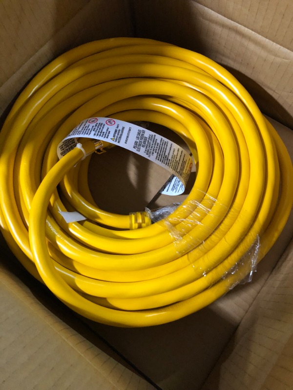 Photo 2 of Iron Forge Cable Lighted Outdoor Extension Cord - 10/3 SJTW Yellow 10 Gauge Extension Cable with 3 Prong Grounded Plug for Safety, 75 Foot 15 AMP 