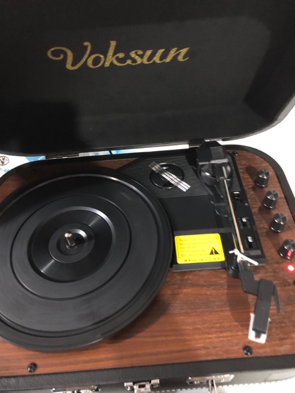 Photo 2 of Voksun Record Player, Bluetooth Turntable with Built-in Speakers, 3-Speed Nostalgic Portable Vintage Suitcase LP Vinyl Record Player, Vinyl to MP3 Recording, with AUX USB RCA Headphone Jack, Black