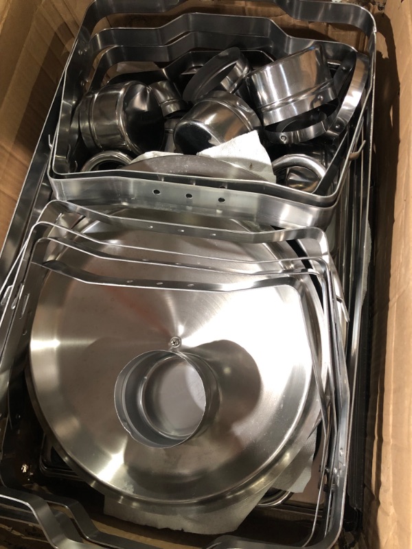 Photo 2 of **SEE NOTES** Restlrious Chafing Dish Buffet Set - Stainless Steel 5QT Round & 8QT Rectangle Foldable Chafers & Buffet Warmers Set, w/Full & Half Size Food Pan, Water Pan, Fuel Holder & Lid 