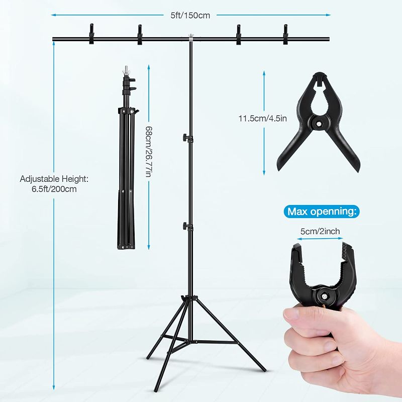 Photo 1 of Powerextra T- Shape Backdrop Stand Kit 6.5x5ft Adjustable Portable Photography Stand 