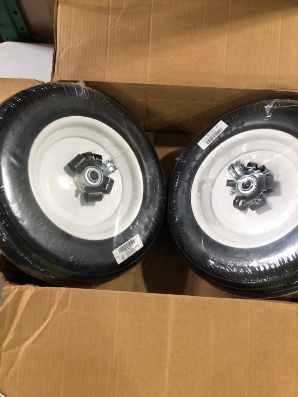 Photo 2 of 14.5"Flat Free Wheelbarrow Tire with 3/4 & 5/8 Wheel Bearing, 3" Hub 13"-16" Universal Fit Air Less Tire 4.80/4.00-8, 16mm Foamed Polyurethane Tire 