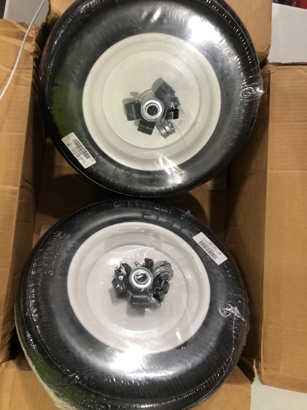 Photo 3 of 14.5"Flat Free Wheelbarrow Tire with 3/4 & 5/8 Wheel Bearing, 3" Hub 13"-16" Universal Fit Air Less Tire 4.80/4.00-8, 16mm Foamed Polyurethane Tire 