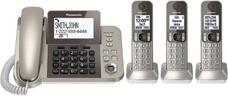 Photo 1 of PANASONIC Corded/Cordless Phone System (Champagne Gold) & Corded/Cordless Phone System with Answering Machine and One Touch Call Blocking - 3 handsets