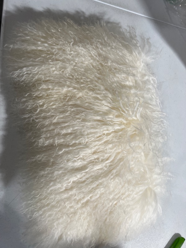 Photo 2 of 100% Wool Mongolian Lamb Fur Throw Pillow Ivory 12" x 20"