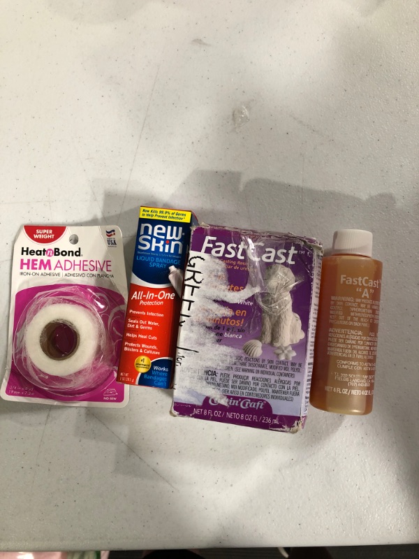 Photo 1 of Bundle: NEW-SKIN Liquid Bandage Spray, 1 Ounce  (Pack of 1), Heat'n Bond Hem Iron-on Adhesive  and Fast Cast kit 