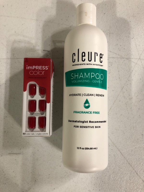 Photo 2 of Beauty Bundle: KISS imPRESS Color Press-On Manicure red and Cleure Shampoo 12fl oz