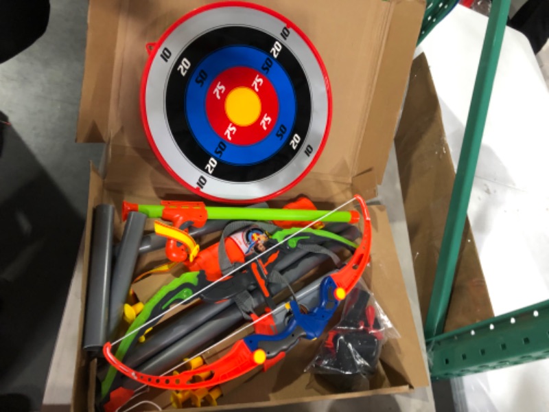 Photo 2 of Bow and Arrow for Kids, Archery Toy Set, 2 Bows & 1 Blowing Bow & 12 Arrows & 5 Quivers & Standing Target