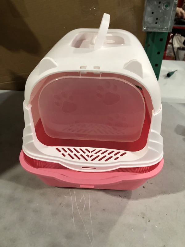 Photo 2 of **SEE NOTES**
MagiDeal High Sided Hooded Cat Litter Box Enclosed Potty Toilet Litter Pan Bedpan with Gate, Pink