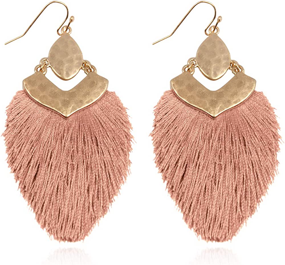 Photo 1 of Bohemian Silky Thread Fan Fringe Tassel Statement Earrings - Lightweight Strand Feather Shape Dangles