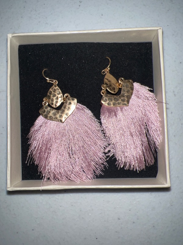 Photo 2 of Bohemian Silky Thread Fan Fringe Tassel Statement Earrings - Lightweight Strand Feather Shape Dangles