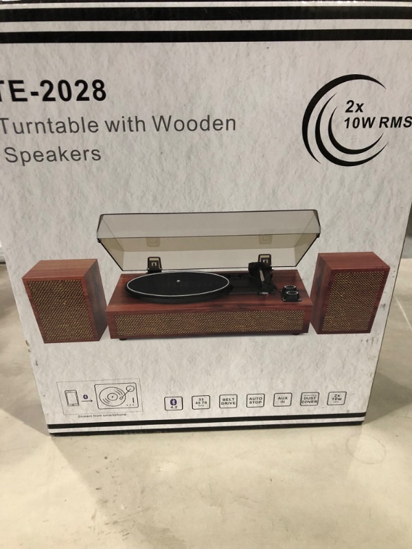 Photo 4 of Bluetooth Vinyl Record Player with External Speakers, 3 Speed Vintage Stereo Turntable for Vinyl Records, Auto Stop & Belt Driven System, RCA Out and Aux in - Light Red Light Red Turntable + External Speakers