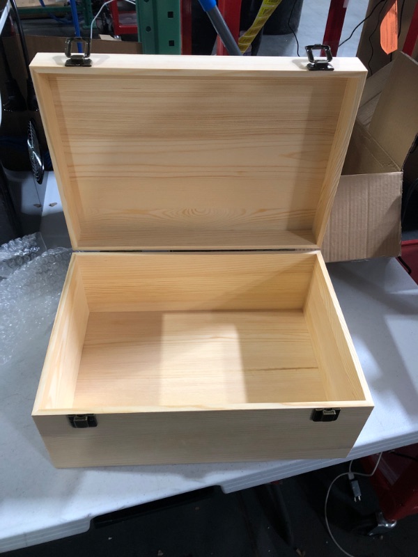 Photo 2 of 14" x 10" x 6.5"- Large Wooden Box with Hinged Lid - Unfinished Wood Box - Pine Wood