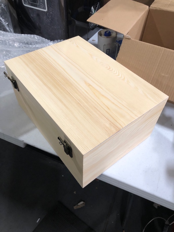 Photo 3 of 14" x 10" x 6.5"- Large Wooden Box with Hinged Lid - Unfinished Wood Box - Pine Wood