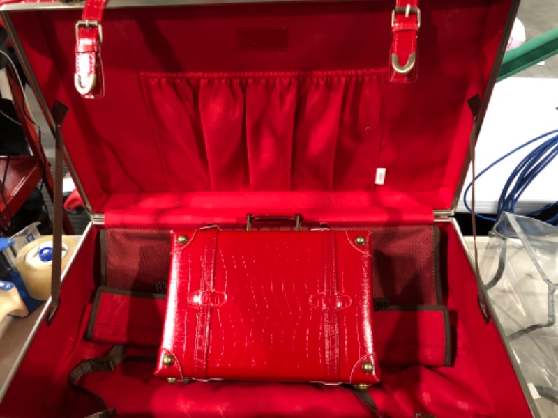 Photo 2 of urecity Cute Vintage Look Lightweight Spinner Luggage Set of 2 Pieces, Red 26"+12"