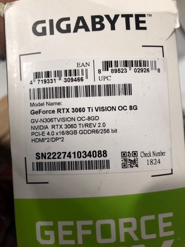 Photo 3 of GIGABYTE GeForce RTX 3060 Ti Vision OC 8G Graphics Card, WINDFORCE 3X Cooling System, LHR, 8GB 256-bit GDDR6, GV-N306TVISION OC-8GD REV2.0 Video Card