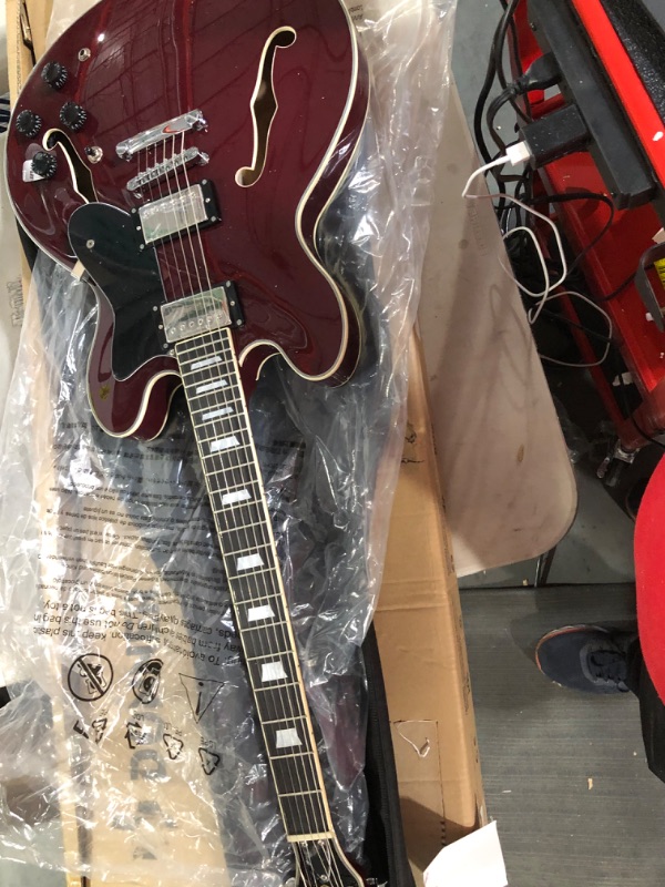 Photo 2 of Donner Semi-Hollow Electric Guitar, Burgundy Red