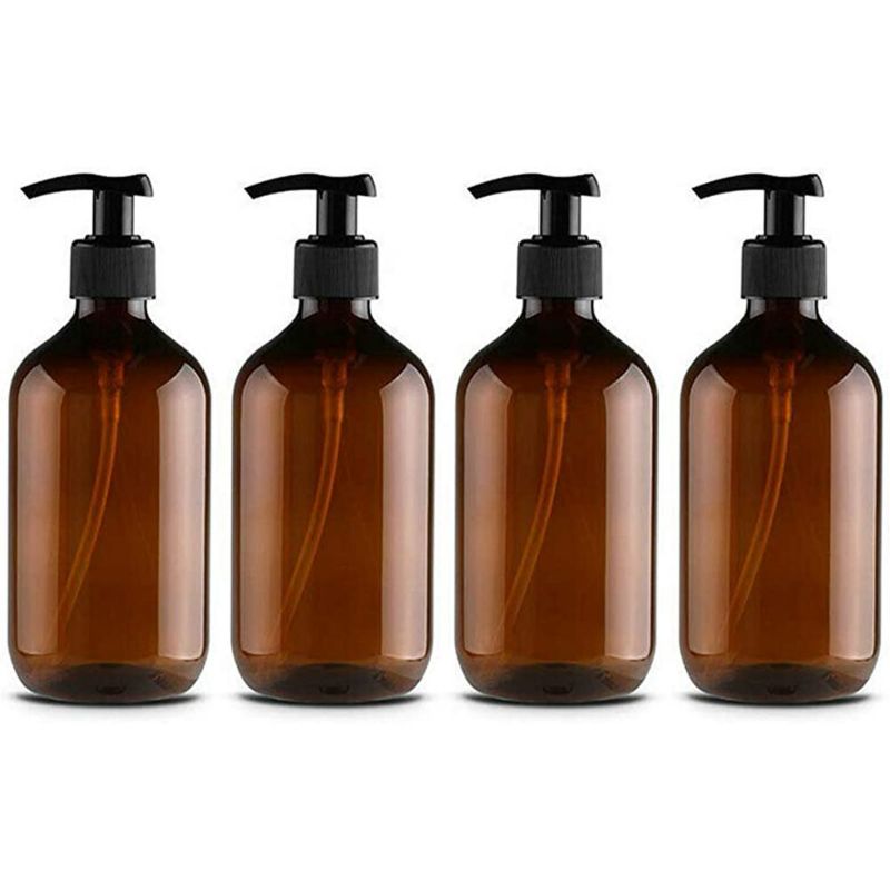 Photo 1 of 4 Pack 500ml PET Plastic Soap Dispenser Lotion Dispenser Empty Bottle with Black Lotion Pump Dispenser Ideal for Kitchen Bathroom
