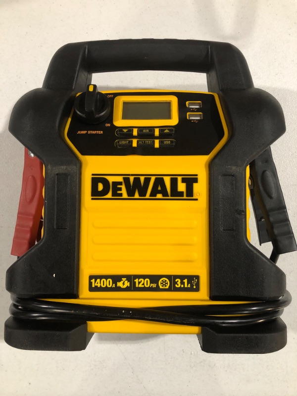 Photo 4 of DEWALT DXAEJ14 Digital Portable Power Station Jump Starter: 1400 Peak/700 Instant Amps, 120 PSI Digital Air Compressor, 3.1A USB Ports, Battery Clamps , Yellow