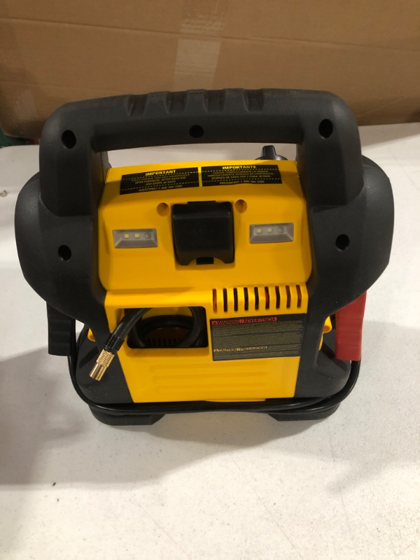 Photo 2 of DEWALT DXAEJ14 Digital Portable Power Station Jump Starter: 1400 Peak/700 Instant Amps, 120 PSI Digital Air Compressor, 3.1A USB Ports, Battery Clamps , Yellow