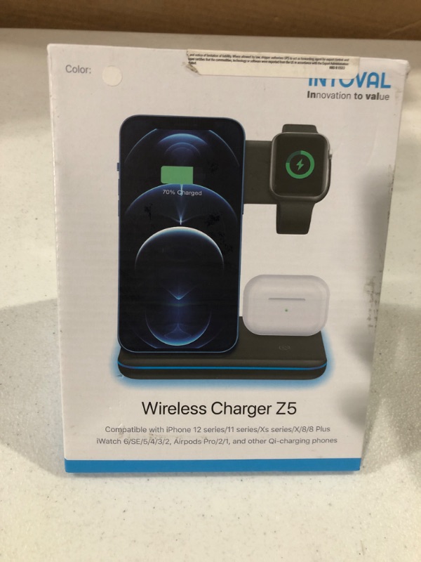 Photo 4 of Intoval Wireless Charger, 3 in 1 Charger for iPhone/iWatch/Airpods, Qi-Certified Charging Station for iPhone 14/13/12/11/Pro/Max/XS/Max/XR/XS/X, iWatch 7/6/SE/5/4/3/2, Airpods Pro/3/2/1 (Z5,White)