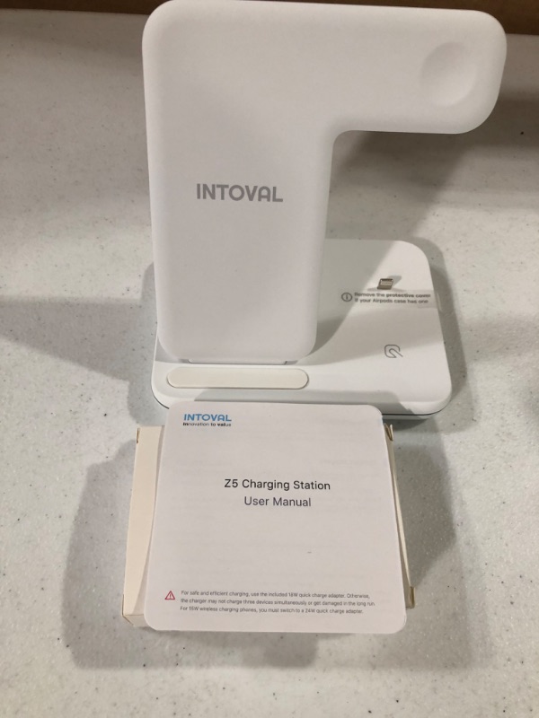 Photo 2 of Intoval Wireless Charger, 3 in 1 Charger for iPhone/iWatch/Airpods, Qi-Certified Charging Station for iPhone 14/13/12/11/Pro/Max/XS/Max/XR/XS/X, iWatch 7/6/SE/5/4/3/2, Airpods Pro/3/2/1 (Z5,White)