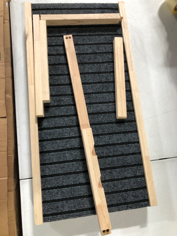 Photo 2 of *DAMAGED* Pet Ramp Dog Ramp with Traction Mat, Wooden, Adjustable with Non-Slip Carpet Surface, Up to 110 Lbs (Pack of 1)