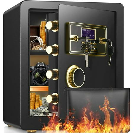 Photo 2 of 2.12 Cub Safe Box Fireproof Waterproof, Security Home Safe with Fireproof Document Bag, Large Fireproof Safe Box for Home with Inner Cabinet and LCD Display, Safe Box for Money Jewelry Documents