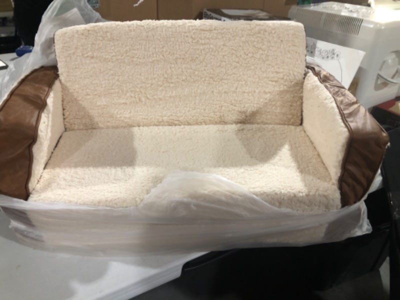 Photo 2 of Delta Children Cozee Flip-Out Sherpa 2-in-1 Convertible Sofa to Lounger, Cream Sherpa/Faux Leather