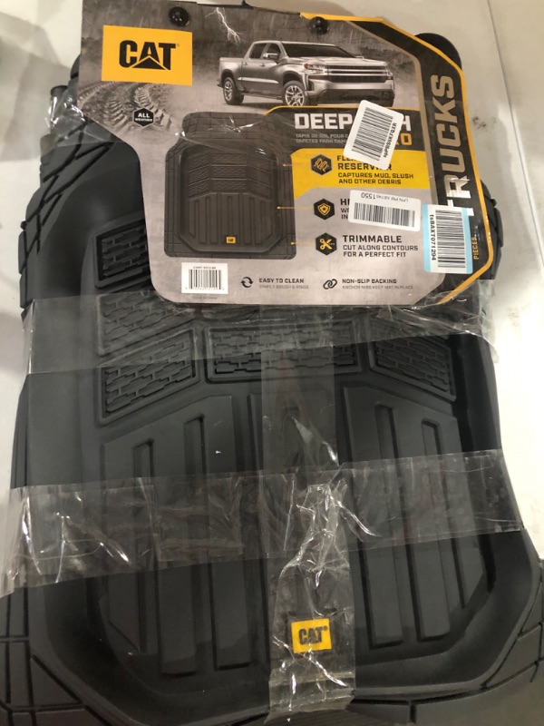 Photo 2 of Caterpillar CAMT-9013 (3-Piece) Heavy Duty Deep Dish Rubber Floor Mats, Trim to Fit for Car Truck SUV & Van, All Weather Total Protection Durable Liners CAMT-9013 Black