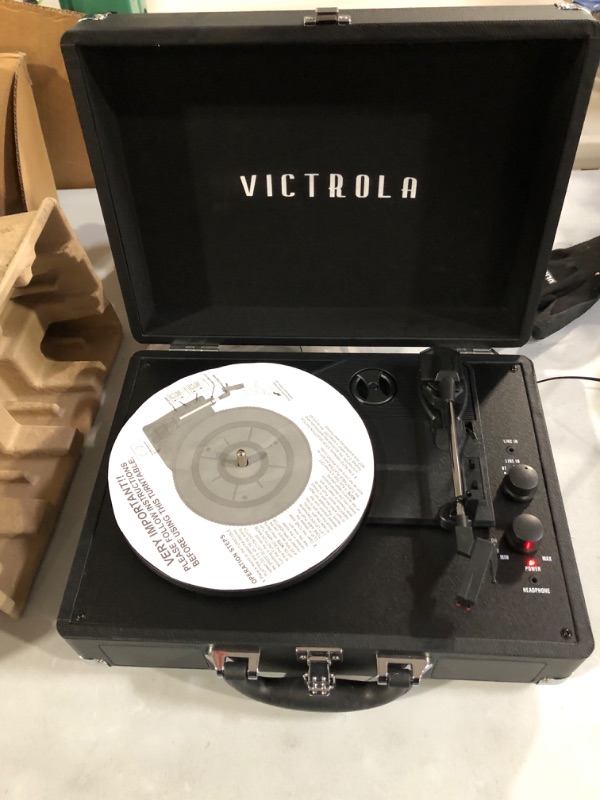 Photo 2 of Victrola Vintage 3-Speed Bluetooth Portable Suitcase Record Player, Black, Model Number: VSC-550BT-BK, 1SFA