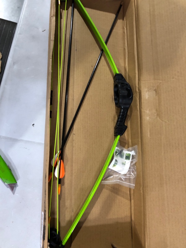 Photo 2 of Bear Archery Spark Youth Bow Set Includes 2 Arrows, Armguard, Quiver, and Recommended for Ages 5 to 10 Flo Green