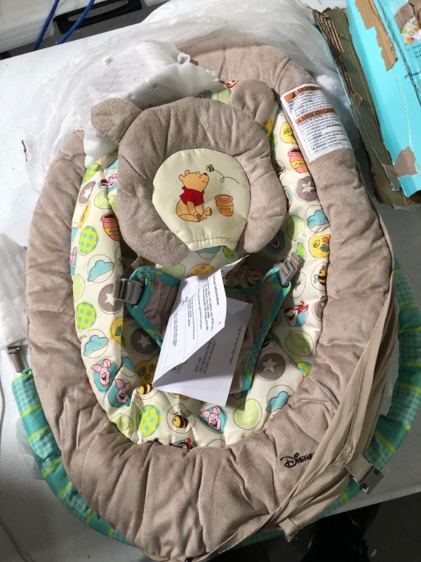 Photo 2 of *SEE NOTES* Bright Starts Winnie the Pooh Dots & Hunny Pots Baby Bouncer with Vibrating Infant Seat, Music & 3 Playtime Toys, 23x19x23 Inch
