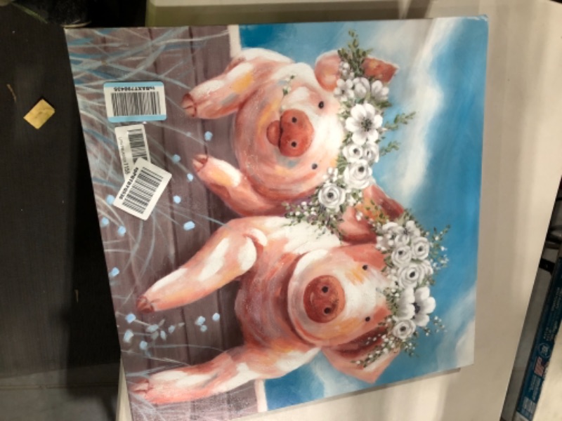 Photo 2 of Abstract Animal Picture Wall Art: Pig with Flower Artwork 